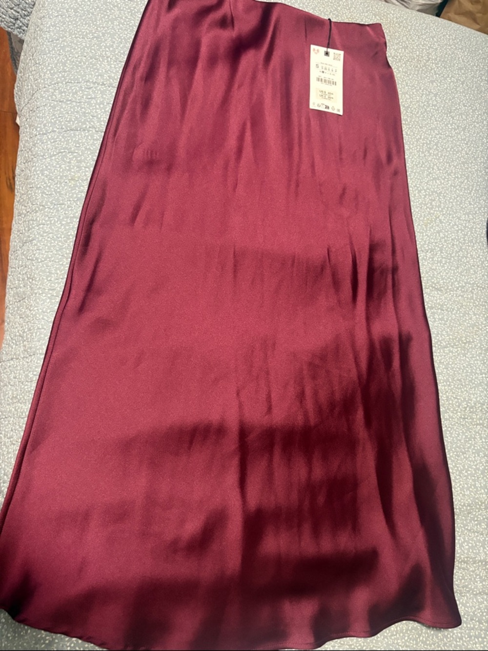 Zara Satin Maxi Skirt in Burgundy